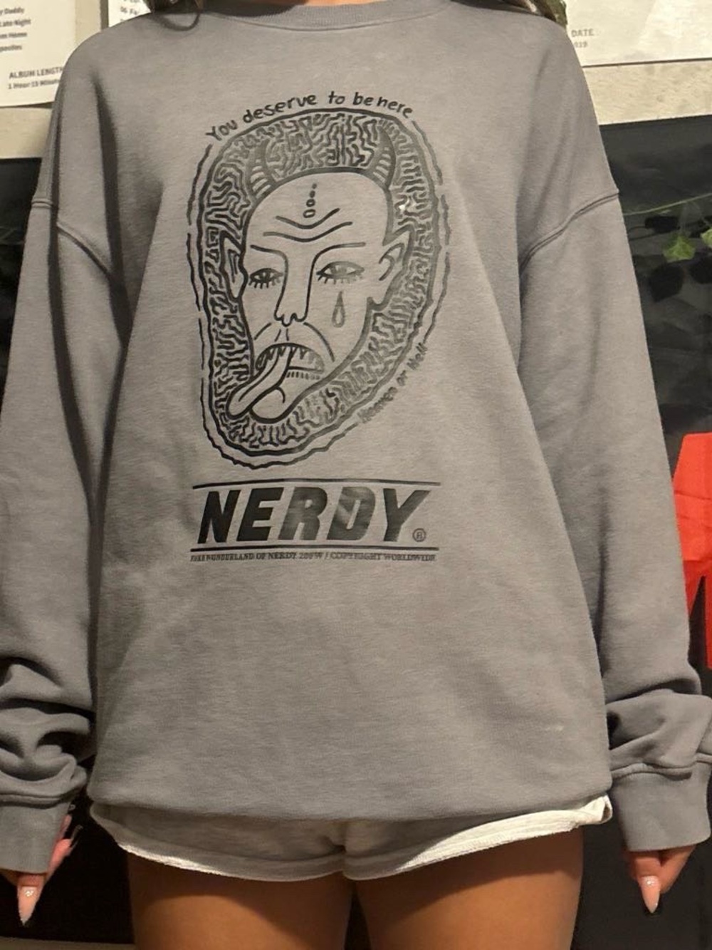 Nerdy Graphic Crewneck Sweatshirt - Grey
